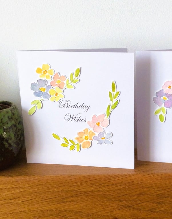 Pink, Purple & Yellow Floral Design Birthday Card