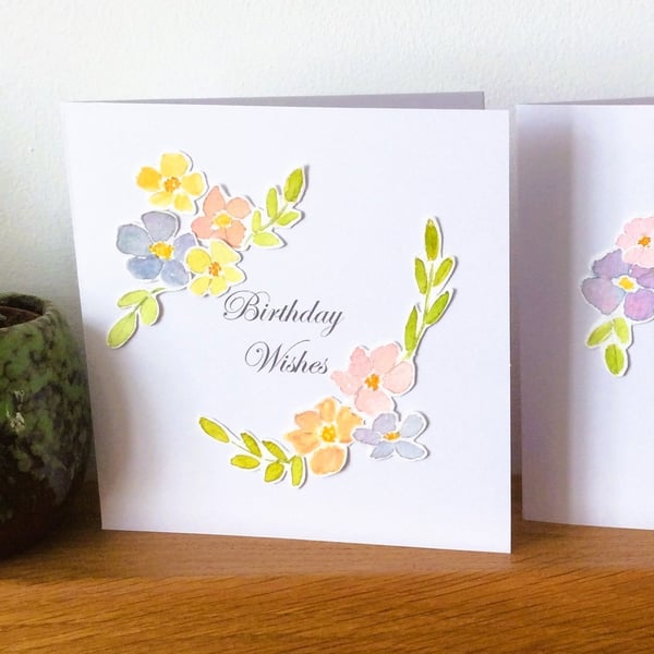 Pink, Purple & Yellow Floral Design Birthday Card