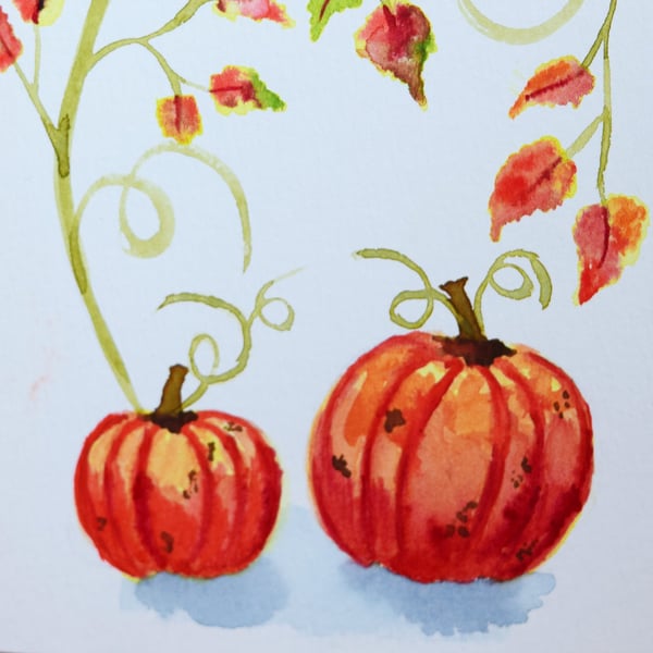 Autumn Pumpkins, watercolour greeting card with envelope