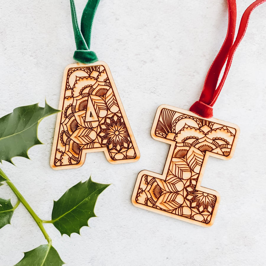 Monogram Wooden Christmas Decoration, Tree Ornament