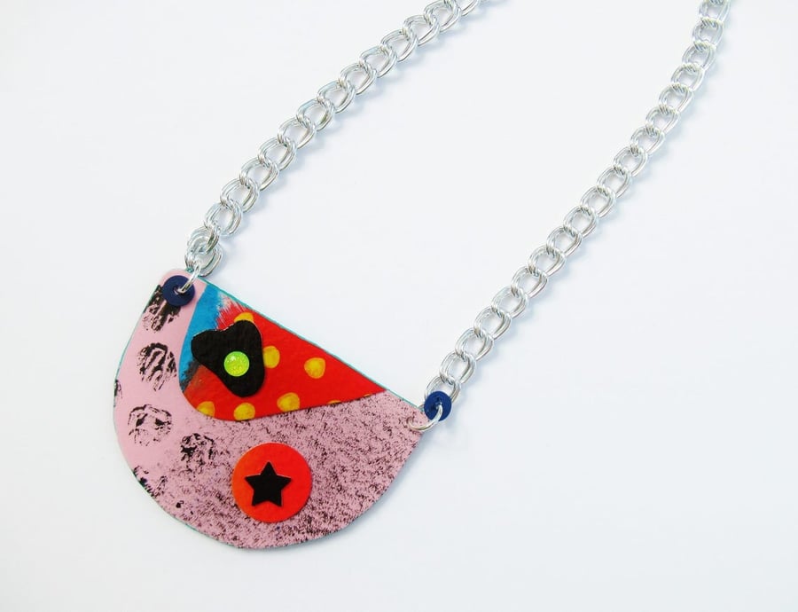 Bib Pendant Necklace Funky OOAK Quirky Art To Wear Avant Garde Jewellery