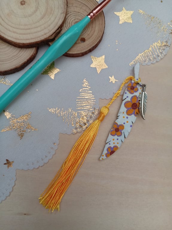 Wooden Feather flower design bookmark 