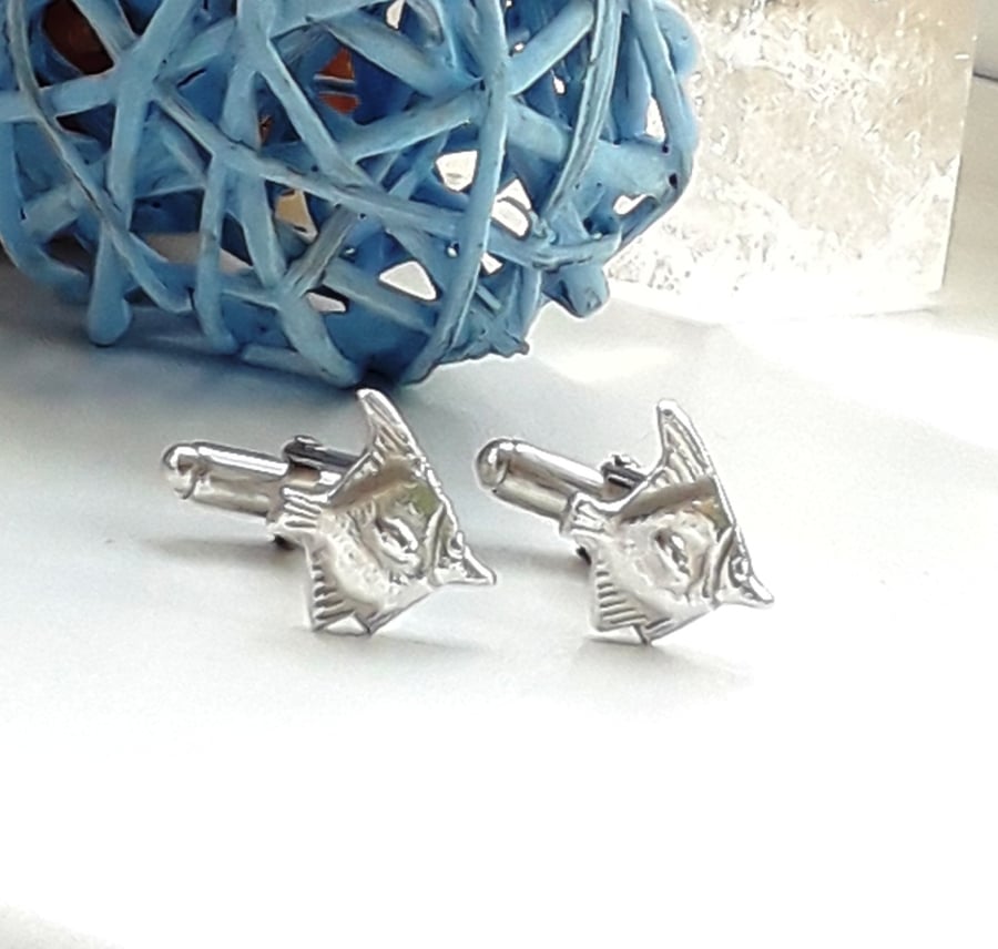 Fish Cuff links Solid Sterling Silver 925 Hallmarked Shirt Accessories