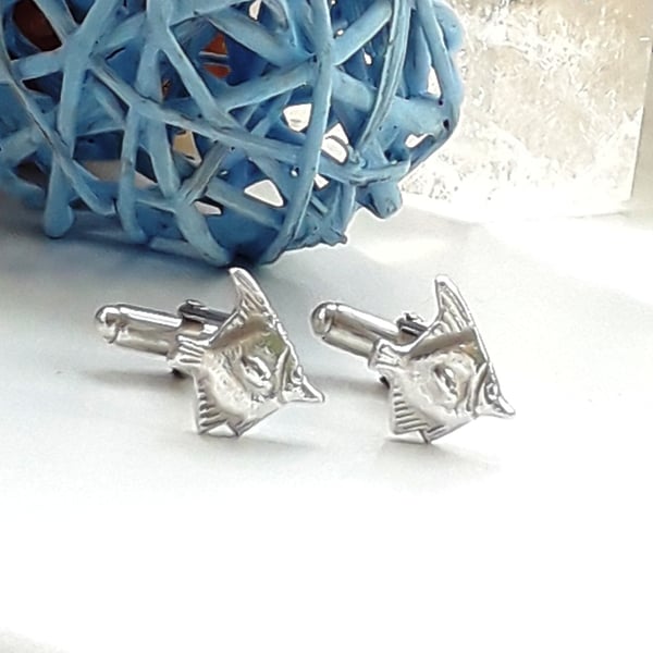 Fish Cuff links Solid Sterling Silver 925 Hallmarked Shirt Accessories