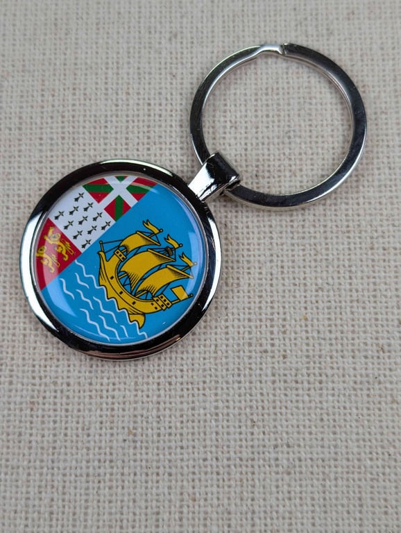 Saint Pierre & Miquelon Flag Keyring - Saint Pierre & Miquelon Keychain