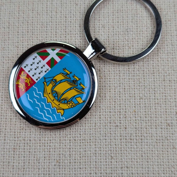 Saint Pierre & Miquelon Flag Keyring - Saint Pierre & Miquelon Keychain