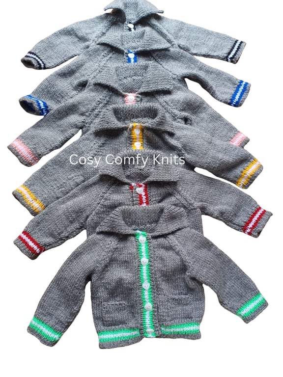 Grey Cardigan with stripped edging & pockets: