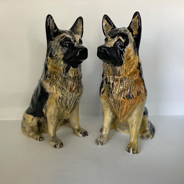 Personalised German Shepherd Dog salt and pepper shakers.(large 17cm high)