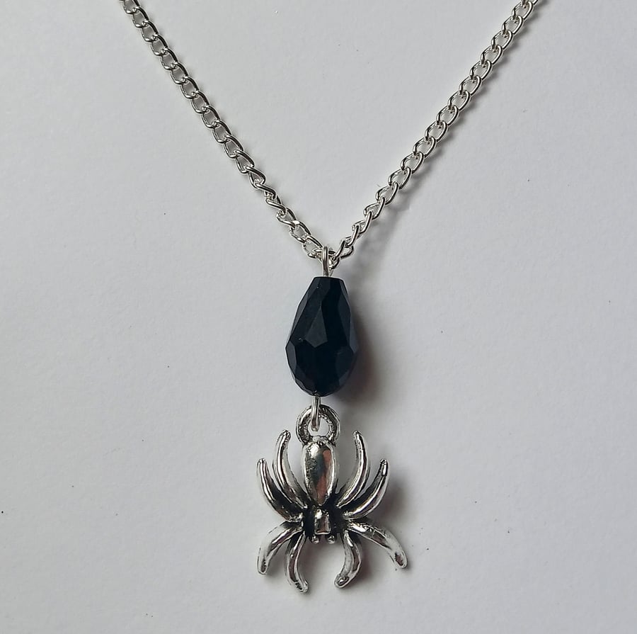 Black Crystal Spider Gothic Necklace