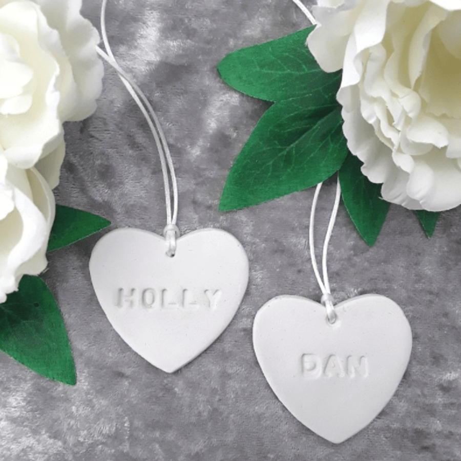 Clay Wedding place setting, Clay wedding favour, Clay heart wedding favour