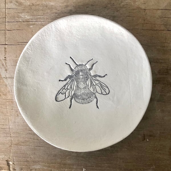 Handmade Bumble Bee Stamped Clay Ring Dish Personalised Jewellery Holder Wedding