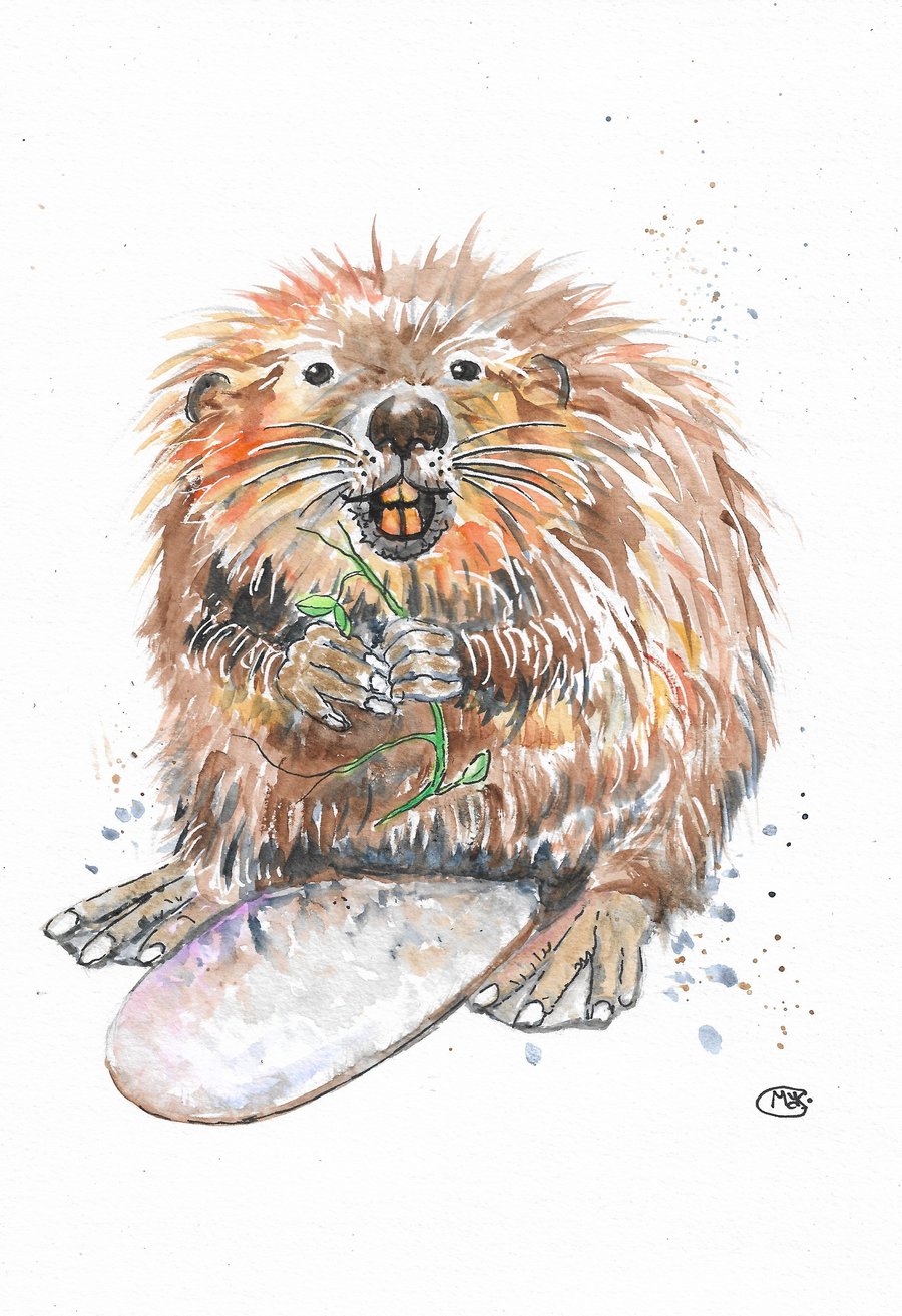 Cute Beaver Original Watercolour Painting
