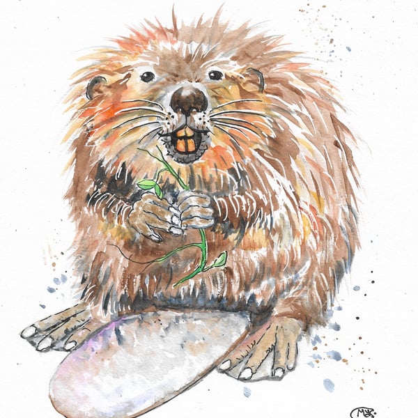 Cute Beaver Original Watercolour Painting