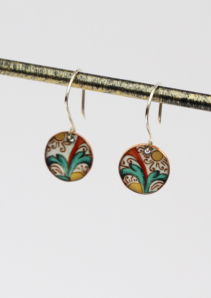 Patterned enamelled copper earrings