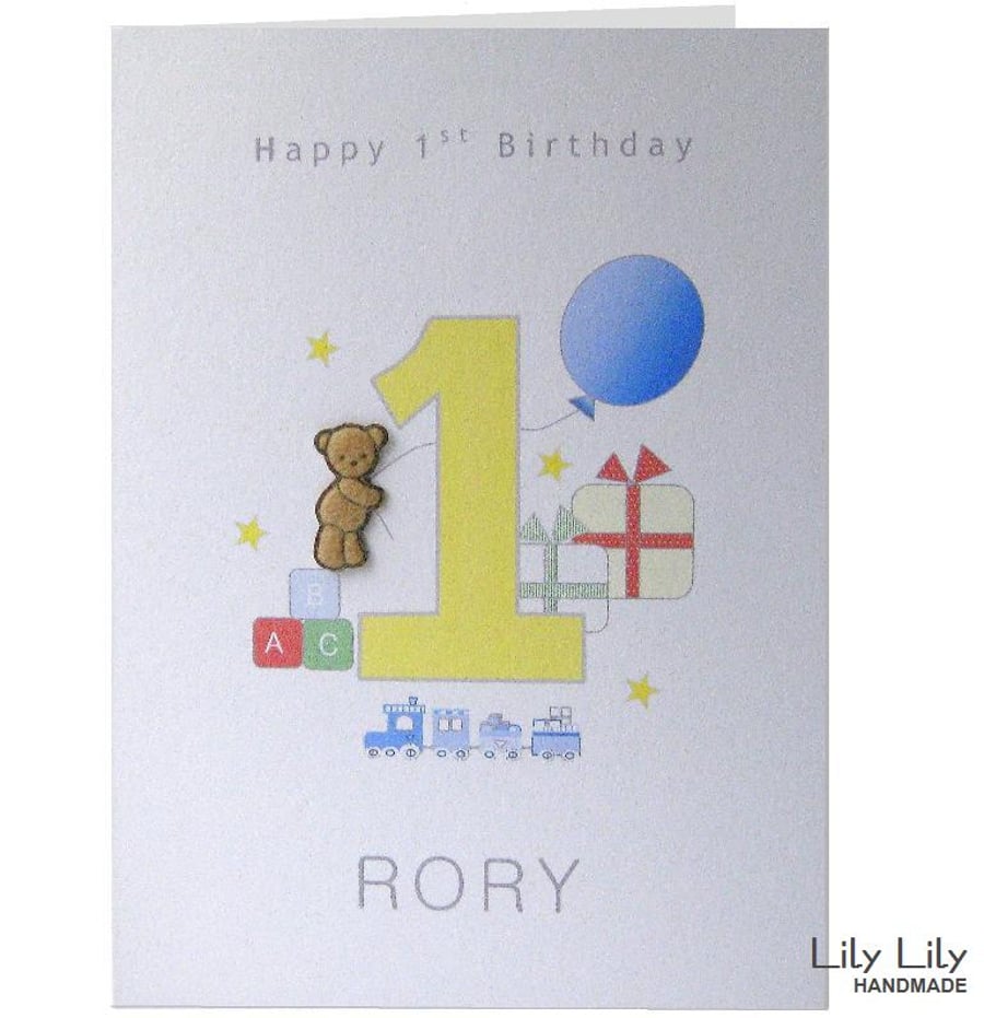 1st Birthday Card - Personalised Teddy Bear Design