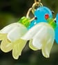 Glass bluebird flower huggie hoops Brass pearlised floral - Image 3