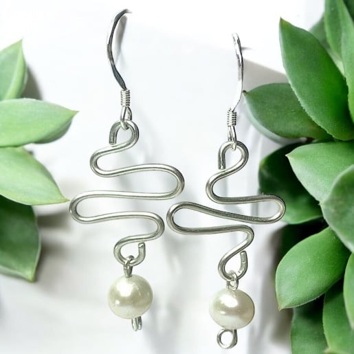 Pearl wire earrings sterling silver 925