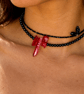 Red Crystal Gothic Double-Strand Necklace – Black Beaded Choker with Statement P