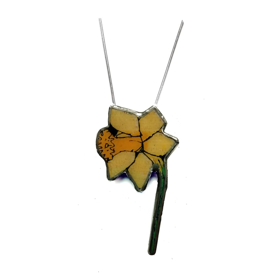 Lovely Yellow Daffodil St Davids Day Welsh Resin Flower Necklace by EllyMental