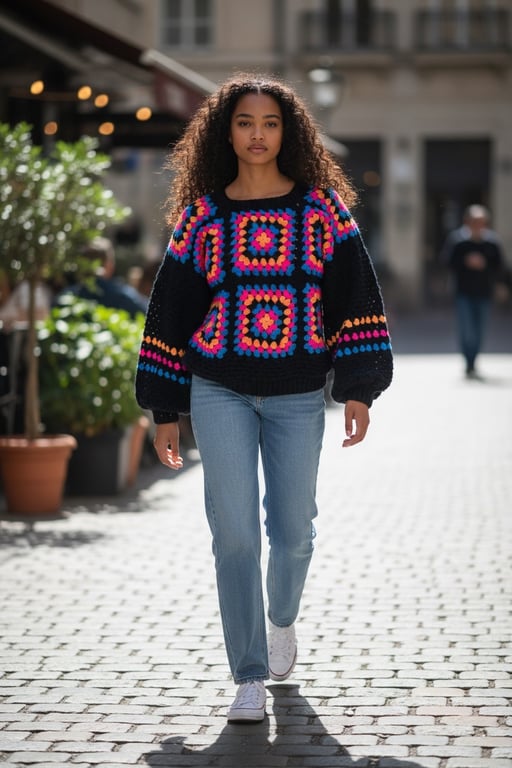 Bright and Bold Crochet Sweater 