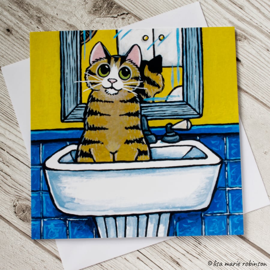 Cat in Bathroom Sink Blank Greeting Card