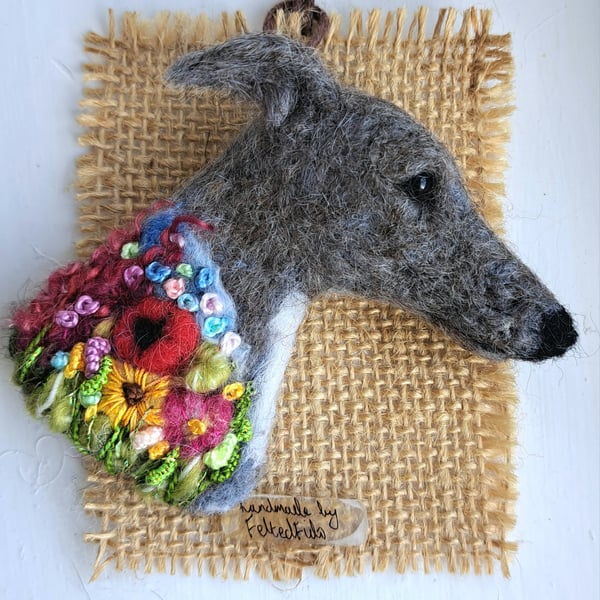 Needle Felted Greyhound Brooch