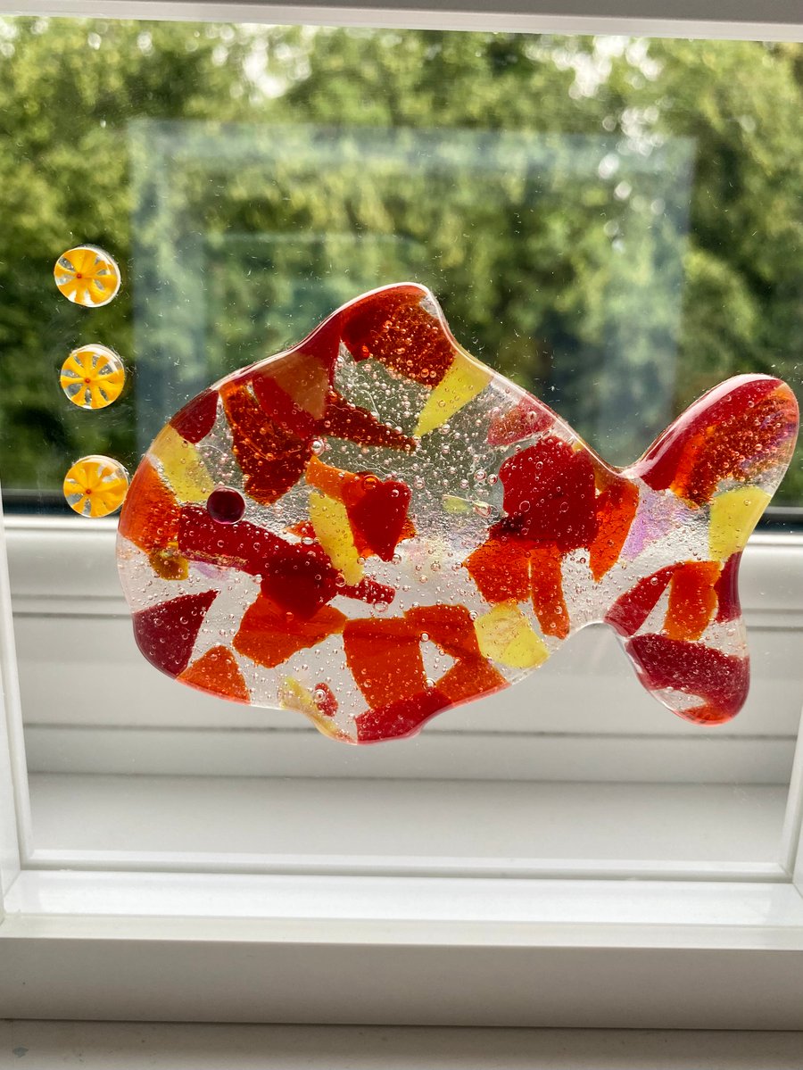 SALE ITEM Framed fused glass fish 