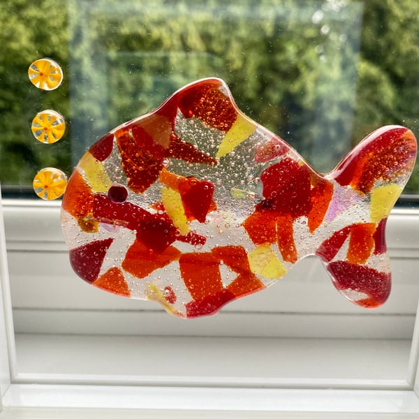 SALE ITEM Framed fused glass fish 