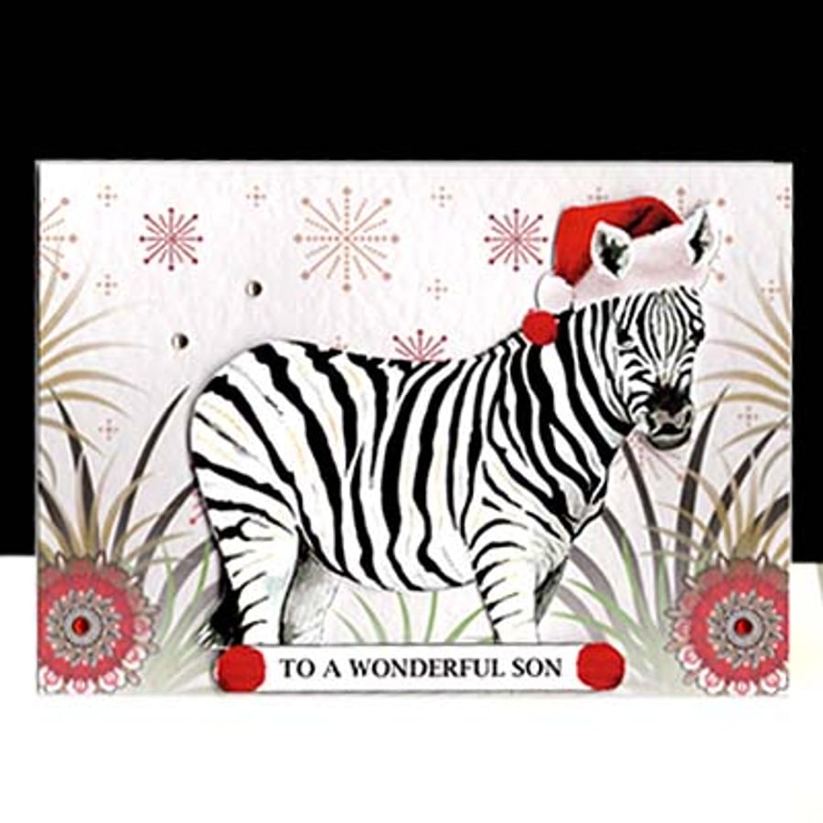 A fun Zebra Happy Christmas Son Handmade Card