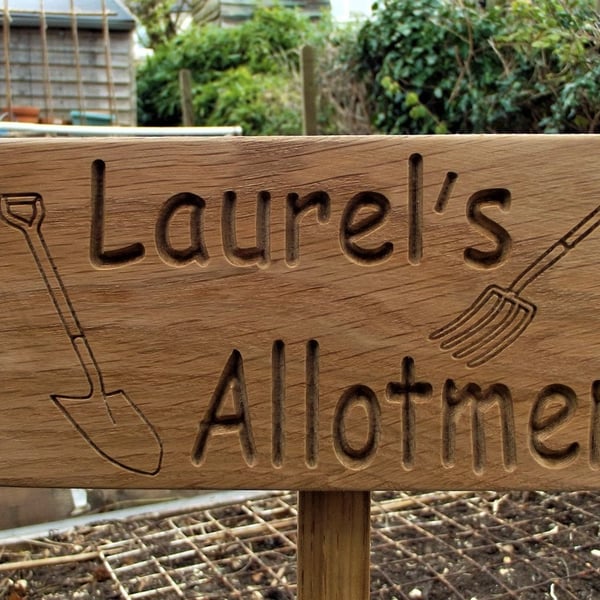 Personalised Allotment SignMarkerVeg PatchGarden SignOak PlaqueOutdoor Wooden Si