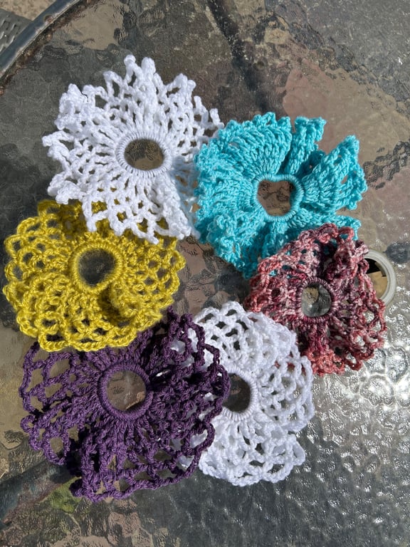 Lot of 6 Handmade lace crochet scrunchies hair accessories