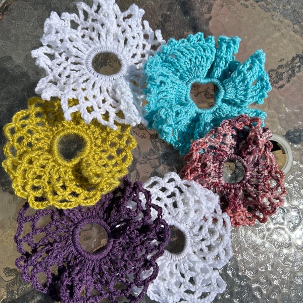 Lot of 6 Handmade lace crochet scrunchies hair accessories
