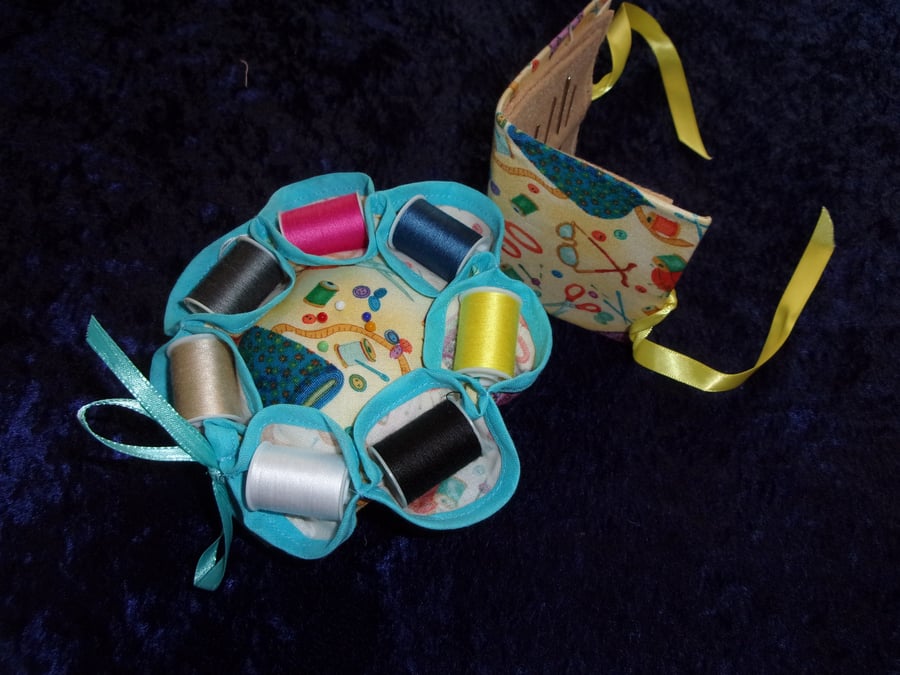 Needle Case and Cotton Reel Pin Cushion Set