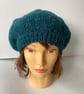 Women's Classic Hand Knit Beret, Teal Tweed Wool Hat, Knitted Hats for Her - Image 1
