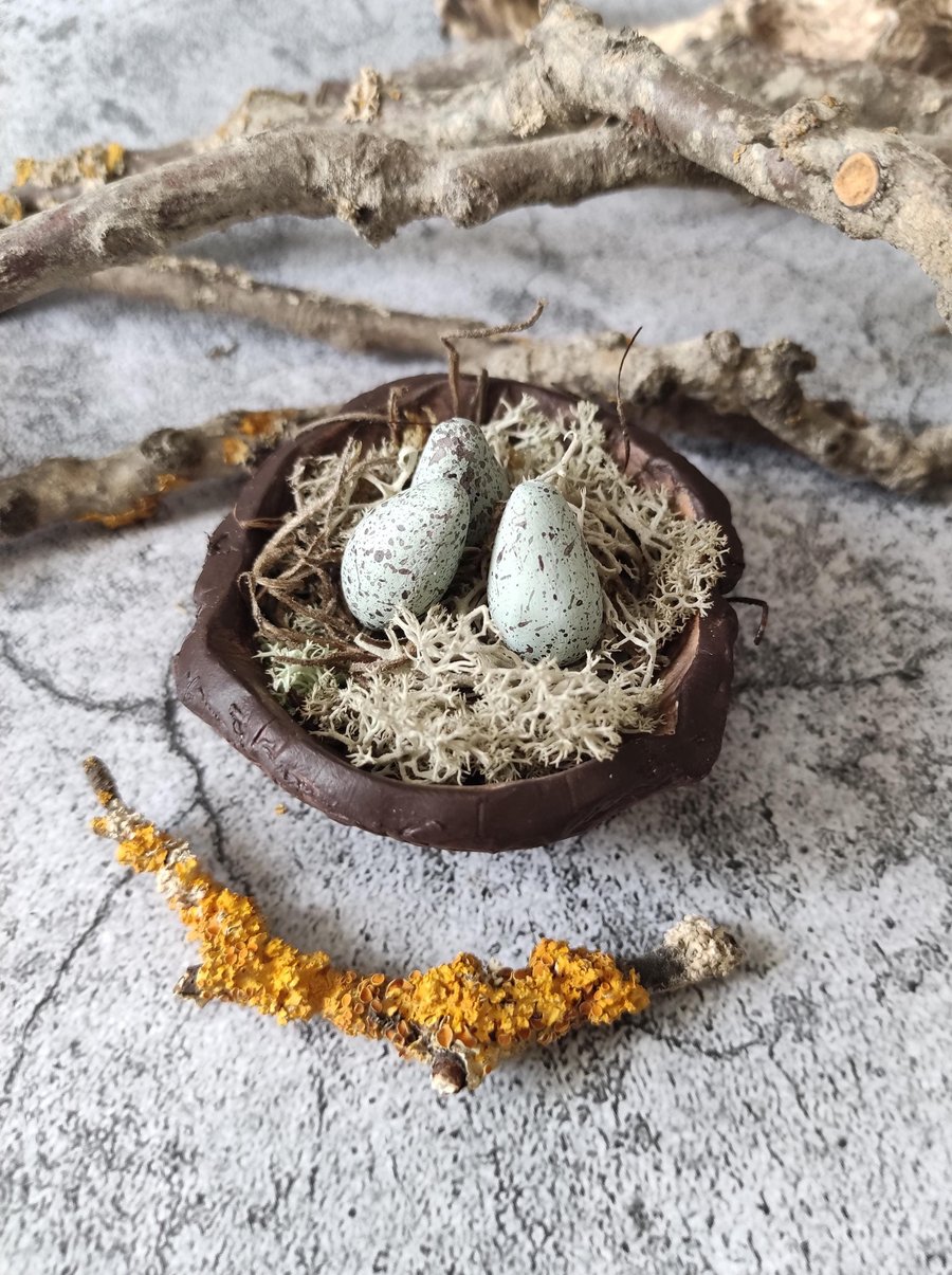 Bird Nest Bowl, Rustic Clay, Mini Trinket Dish, Wabi-Sabi Bark Bowl