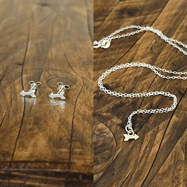 Handmade, Petite Silver Arrow Stud Earrings & Pendant Set