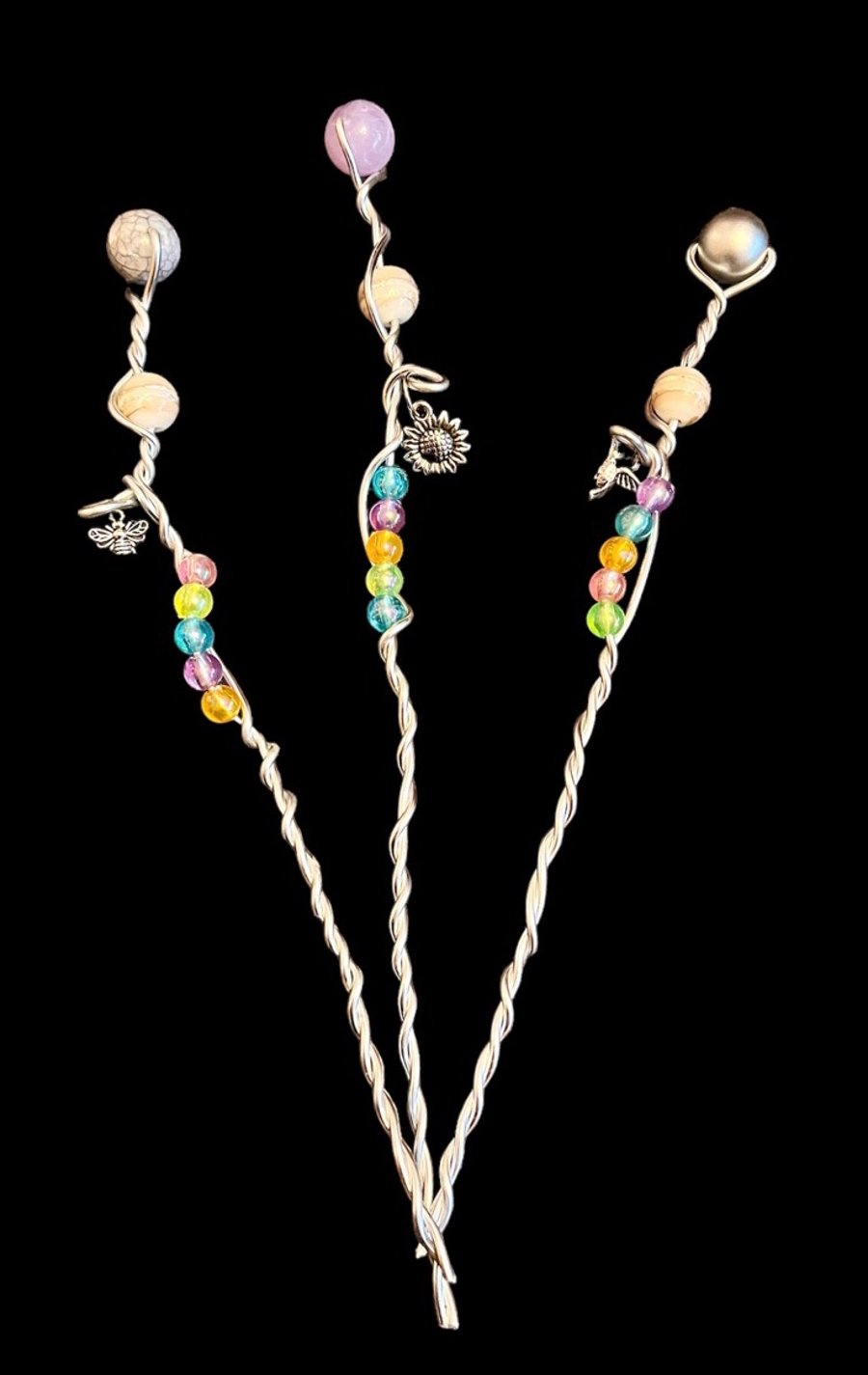 Set of 3 Plant Pot Stakes, Fairy Wand , Flower Stake , Teacher Gift