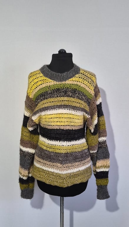 39. SUMMER SECONDS. Striped Round Necked. Crocheted Jumper In Hand Spun Wool. 