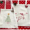 2 x  hand embroidered strong canvas tote bags, gift, bag, reindeer, tree.  