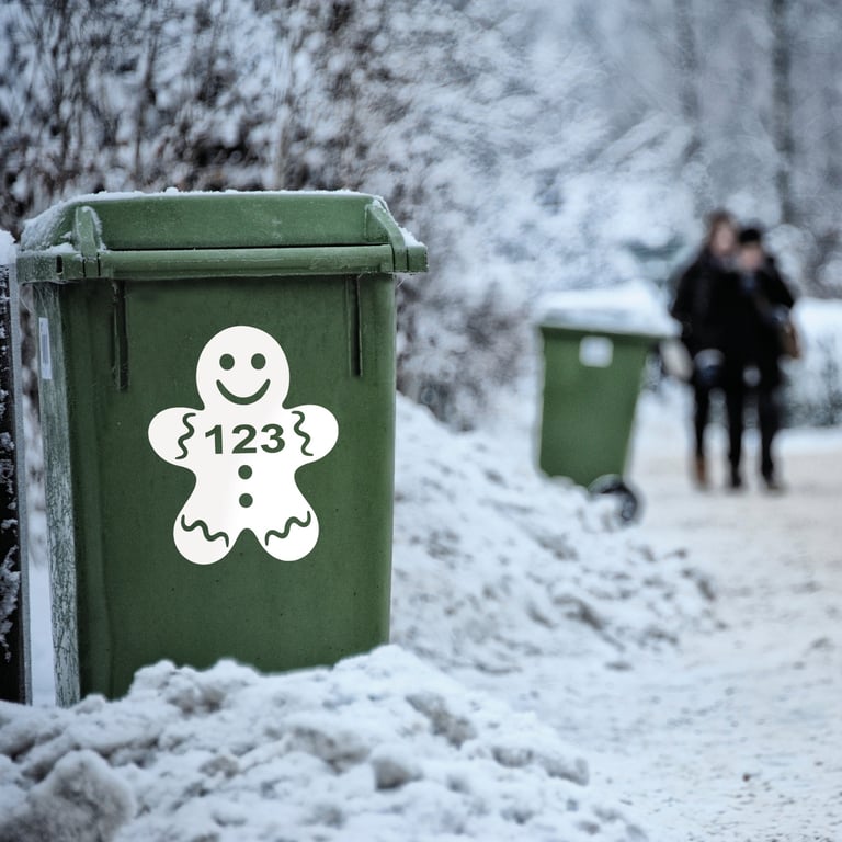 Gingerbread Man Wheelie Bin Sticker - Personalised Sticker Custom Number House 