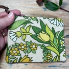 Yellow and green Flower Waltz reclaimed linen coin purse zip pouch