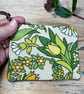 Yellow and green Flower Waltz reclaimed linen coin purse zip pouch