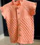 Hand-Knitted Ruffle Baby Vest with Popcorn Stitch – Soft Peach (18-24m)