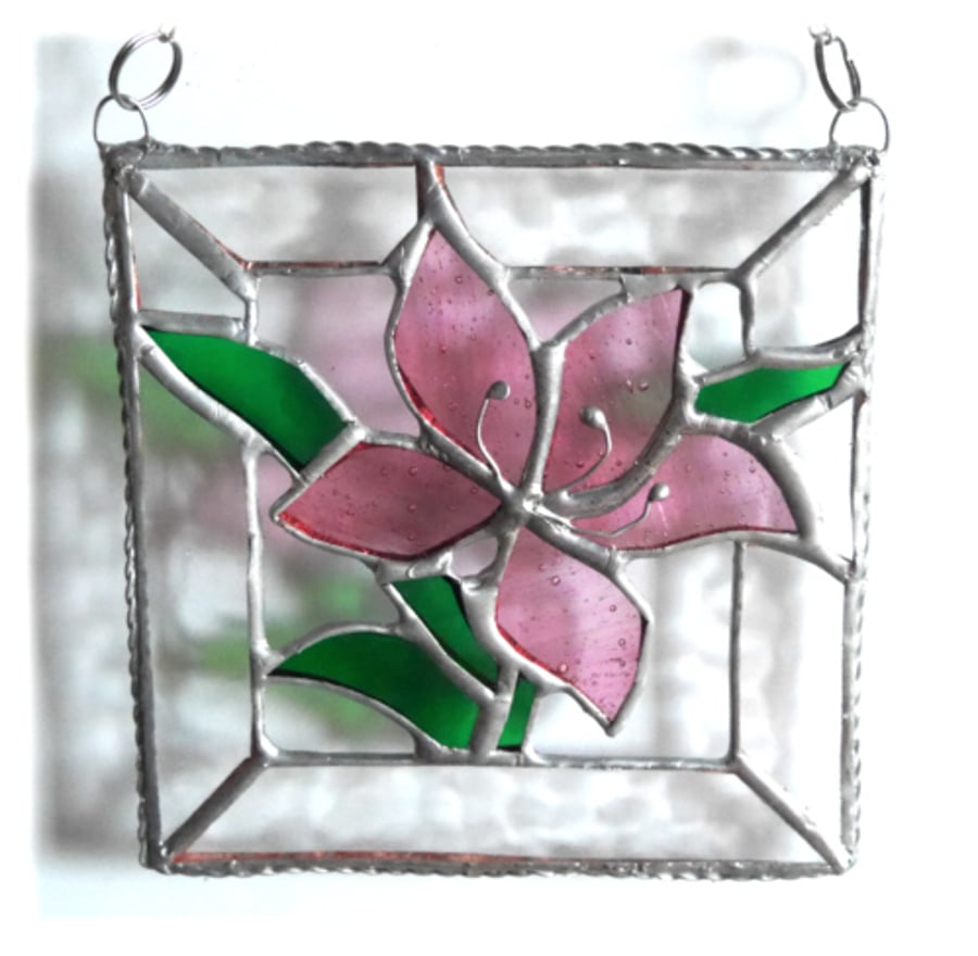 Lily Stained Glass Suncatcher Pink Framed 025 Flower