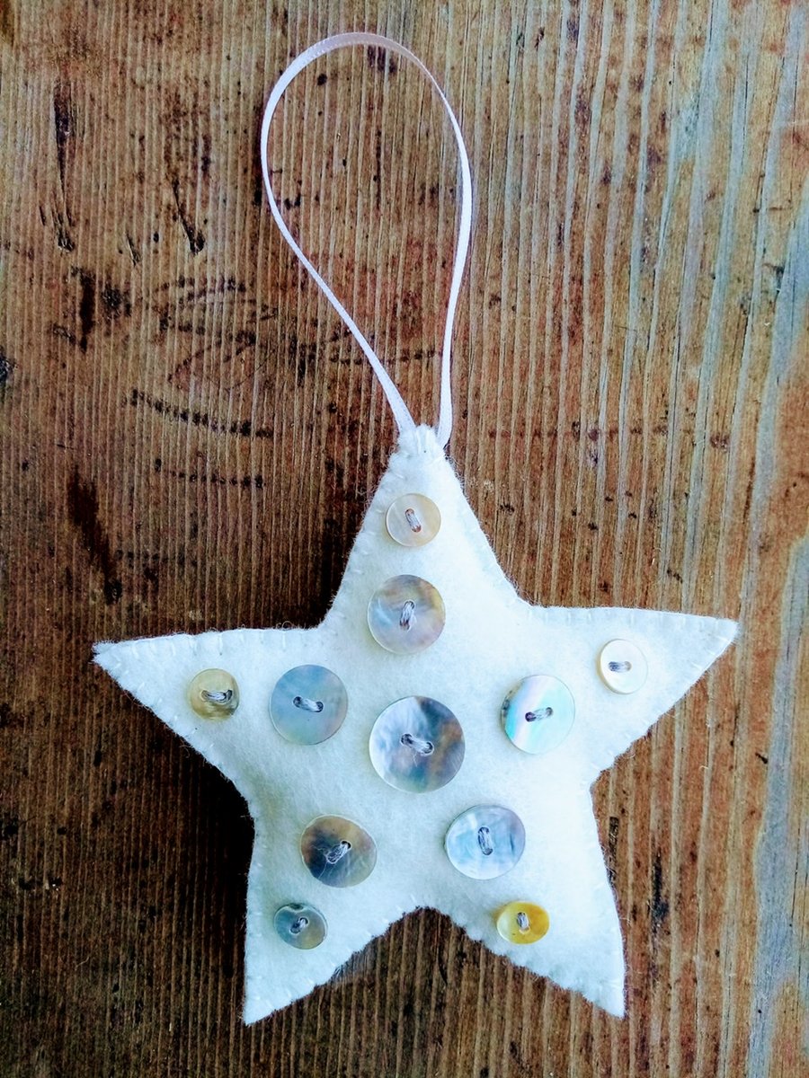 Hand Sewn Christmas Star with Mother of Pearl Buttons