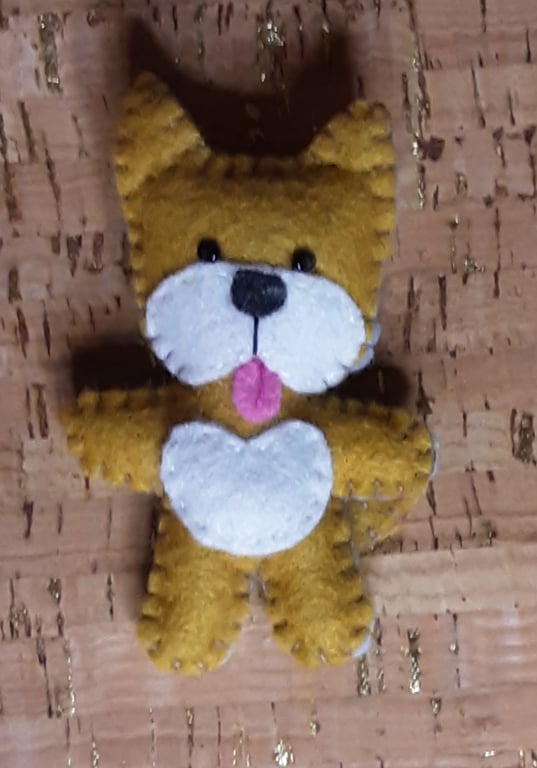 Dog Light Brown & White Felt Brooch