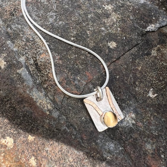 Silver and Gold Shoreline Necklace with Citrine