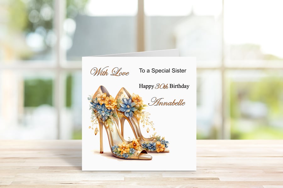 Personalised Elegant High Heels Printed Greeting Card. Design 6