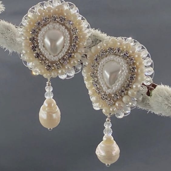 Cultured Pearl & Topaz Pear Shaped Stud Earrings with Pearl Drops