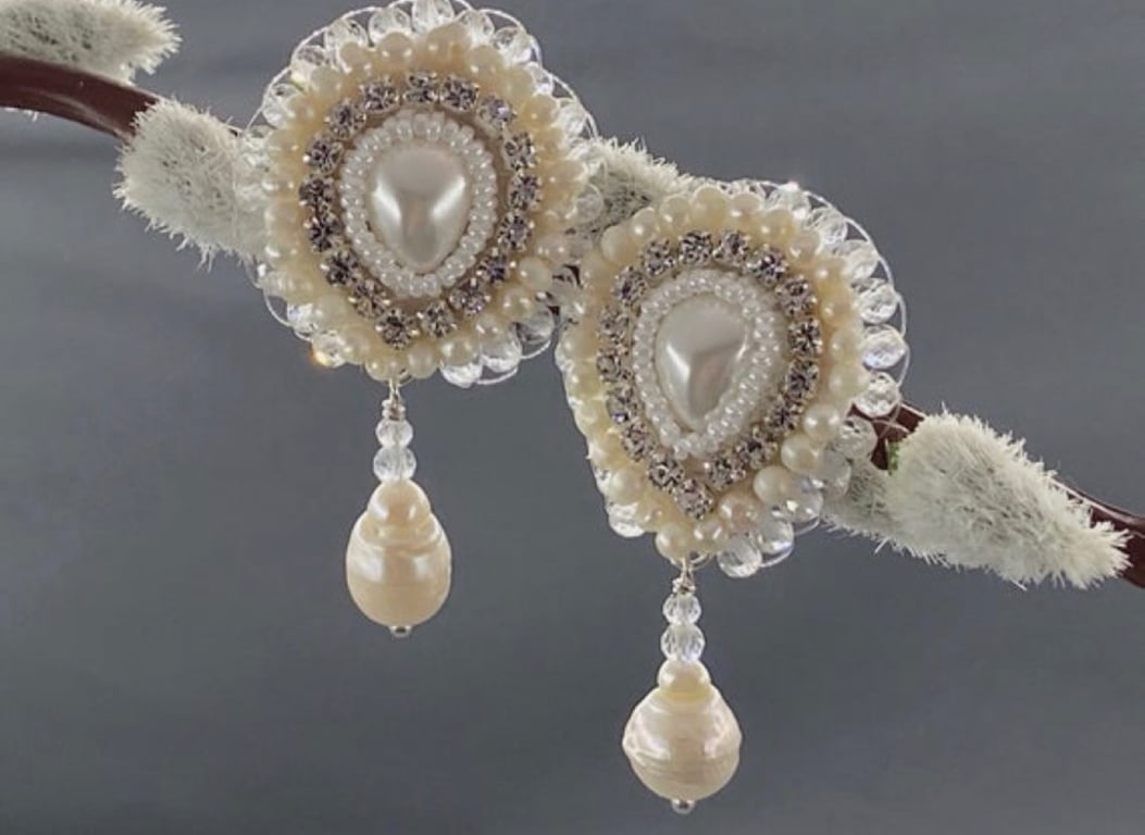 Cultured Pearl & Topaz Pear Shaped Stud Earrings with Pearl Drops